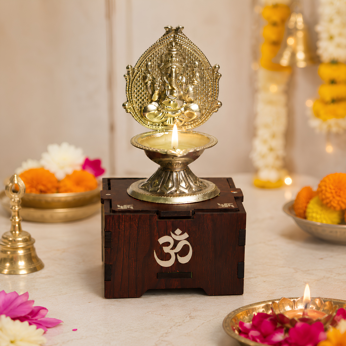 Solar Silver Ganpati Diya